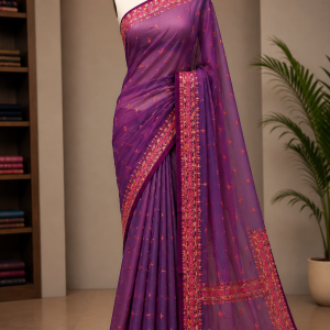 Soft organza kashmiri suta kaj saree with Blouse pcs with Tassel