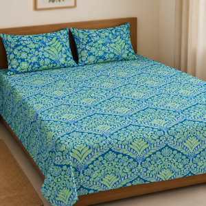 Mixed Cotton Print 7.5/6.5 Feet Bedsheet Set With Two Pillow Covers