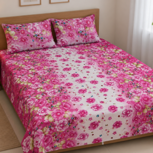 Mixed Cotton Print 7.5/6.5 Feet Bedsheet Set With Two Pillow Covers