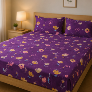 Mixed Cotton Print 7.5/6.5 Feet Bedsheet Set With Two Pillow Covers