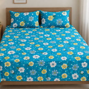 Mixed Cotton Print 7.5/6.5 Feet Bedsheet Set With Two Pillow Covers