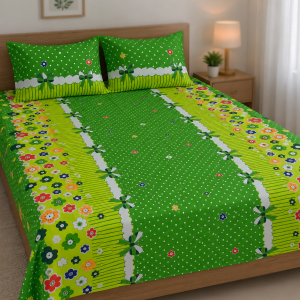 Mixed Cotton Print 7.5/6.5 Feet Bedsheet Set With Two Pillow Covers