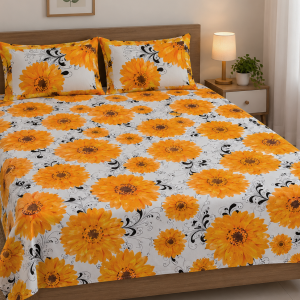 Mixed Cotton Print 7.5/6.5 Feet Bedsheet Set With Two Pillow Covers