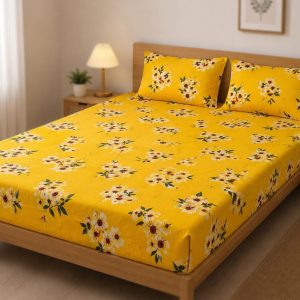 Mixed Cotton Print 7.5/6.5 Feet Bedsheet Set With Two Pillow Covers