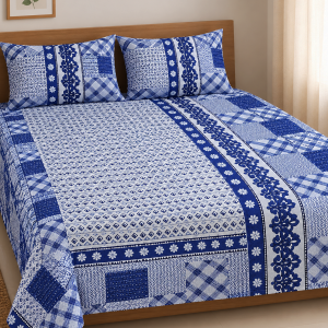 Mixed Cotton Print 7.5/6.5 Feet Bedsheet Set With Two Pillow Covers