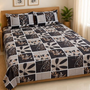 Mixed Cotton Print 7.5/6.5 Feet Bedsheet Set With Two Pillow Covers