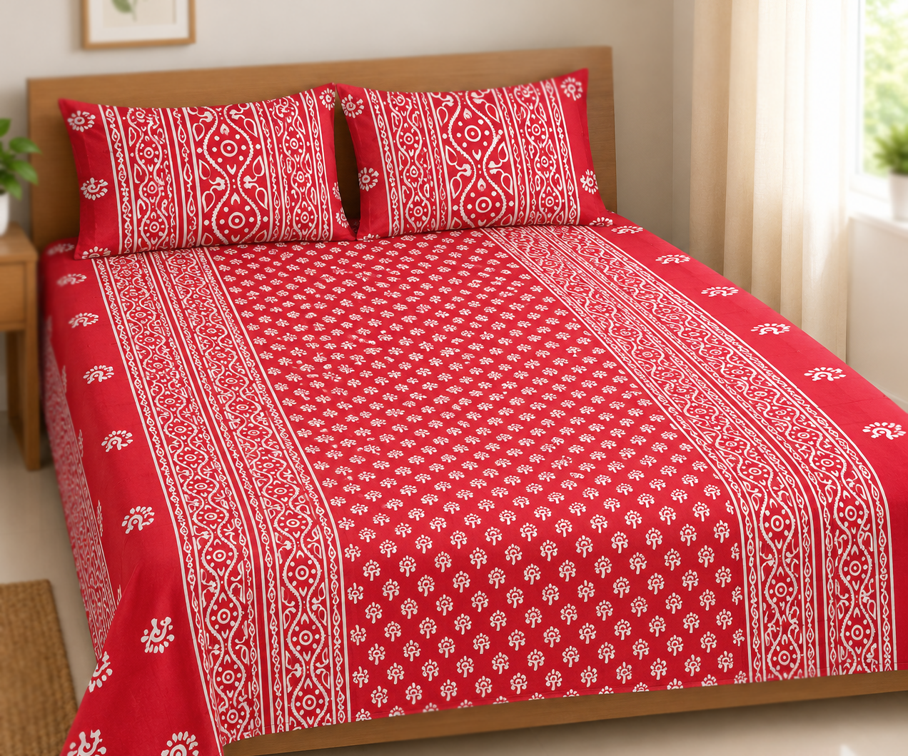 Mixed Cotton Print 7.5/6.5 Feet Bedsheet Set With Two Pillow Covers