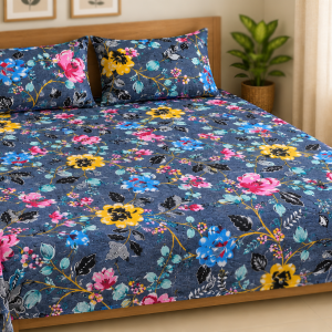 Mixed Cotton Print 7.5/6.5 Feet Bedsheet Set With Two Pillow Covers