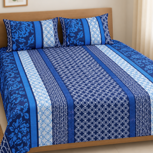 Mixed Cotton Print 7.5/6.5 Feet Bedsheet Set With Two Pillow Covers
