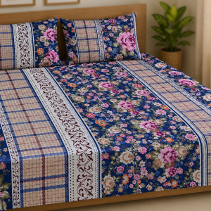 Mixed Cotton Print 7.5/6.5 Feet Bedsheet Set With Two Pillow Covers