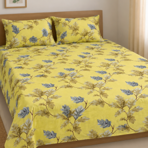 Mixed Cotton Print 7.5/6.5 Feet Bedsheet Set With Two Pillow Covers