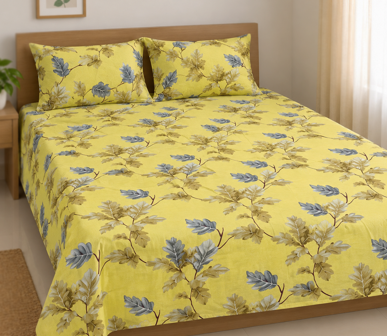 Mixed Cotton Print 7.5/6.5 Feet Bedsheet Set With Two Pillow Covers