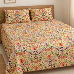 Mixed Cotton Print 7.5/6.5 Feet Bedsheet Set With Two Pillow Covers
