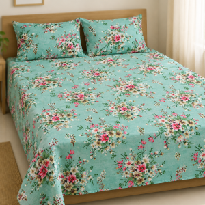 Mixed Cotton Print 7.5/6.5 Feet Bedsheet Set With Two Pillow Covers