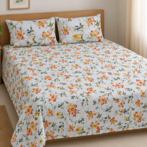 Mixed Cotton Print 7.5/6.5 Feet Bedsheet Set With Two Pillow Covers