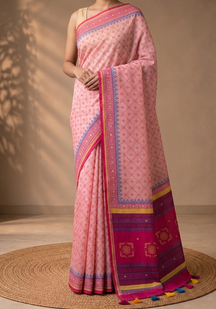 Boutiques Cotton Saree with running Blouse Pcs
