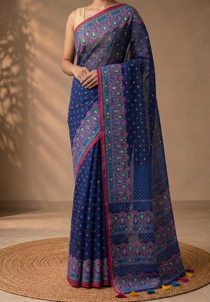 Boutiques Cotton Saree with running Blouse Pcs